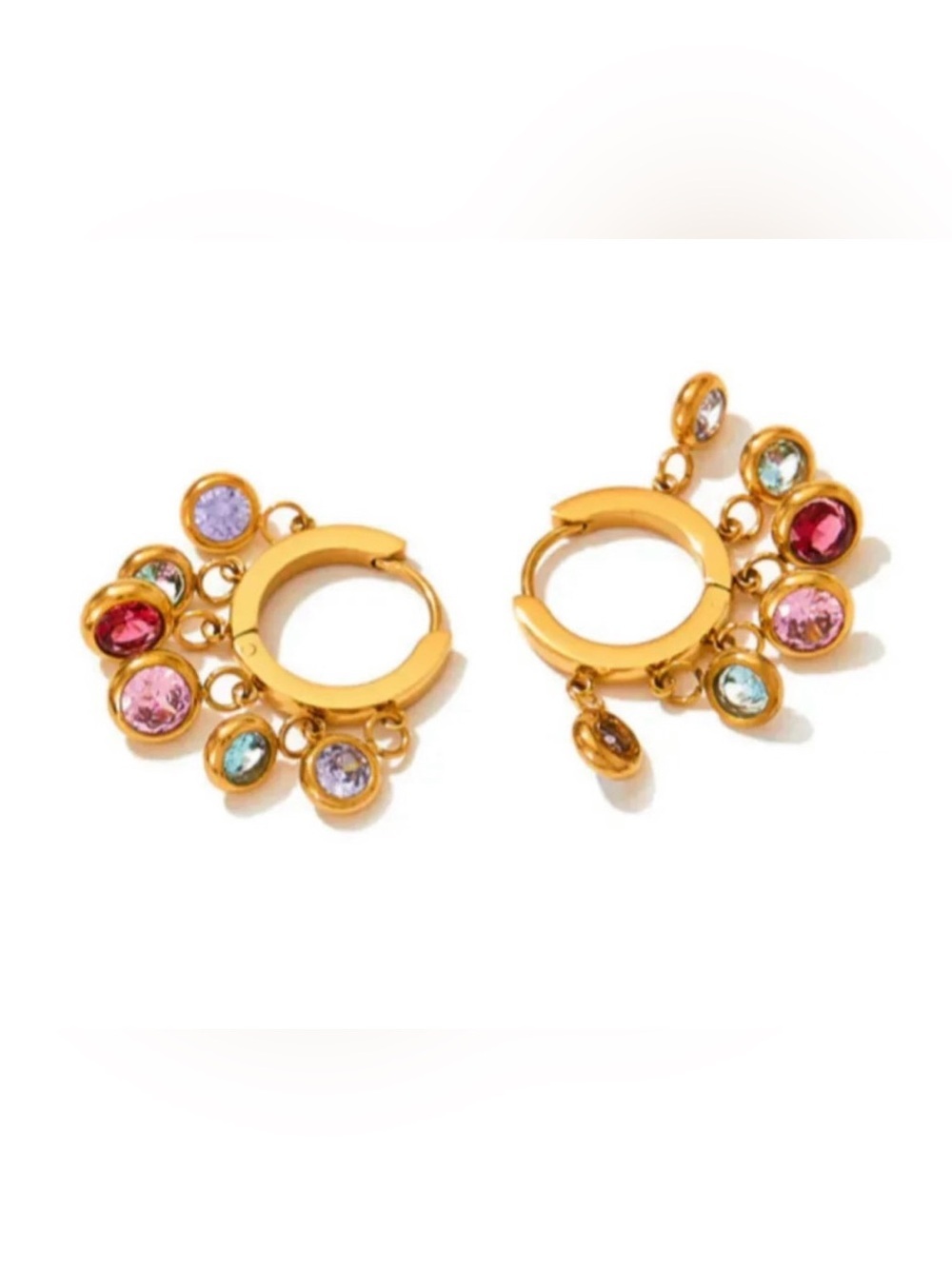 Crystal Charm Hoop Earrings – Gold Plated Stainless Steel - Picture 8 of 9